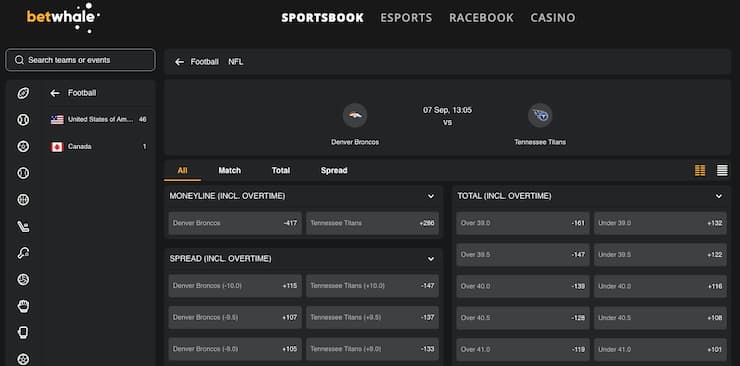 A snapshot of BetWhale, one of our top rated Wyoming sports betting sites.